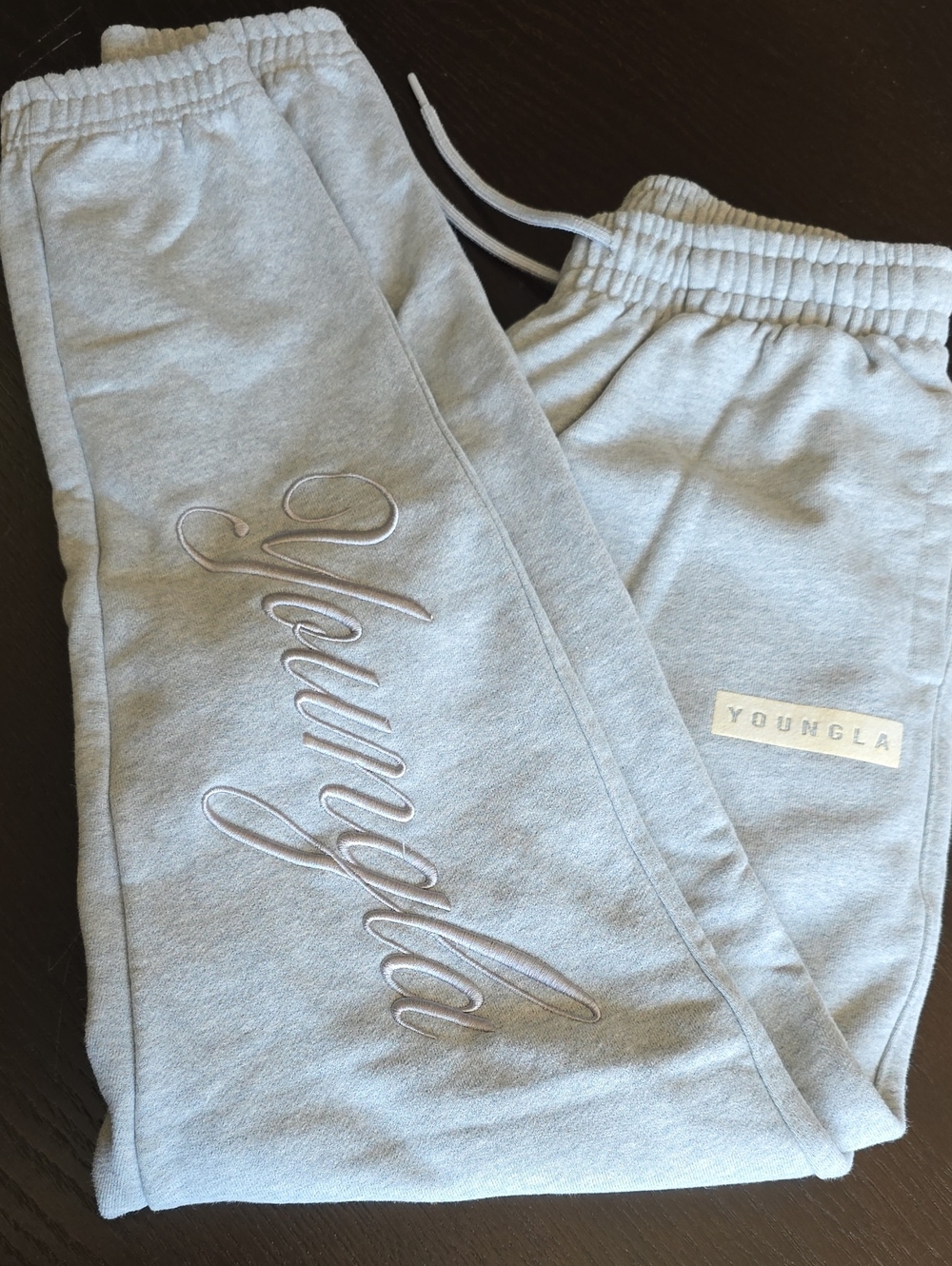 YoungLA Mens Light Gray Embroidered Joggers